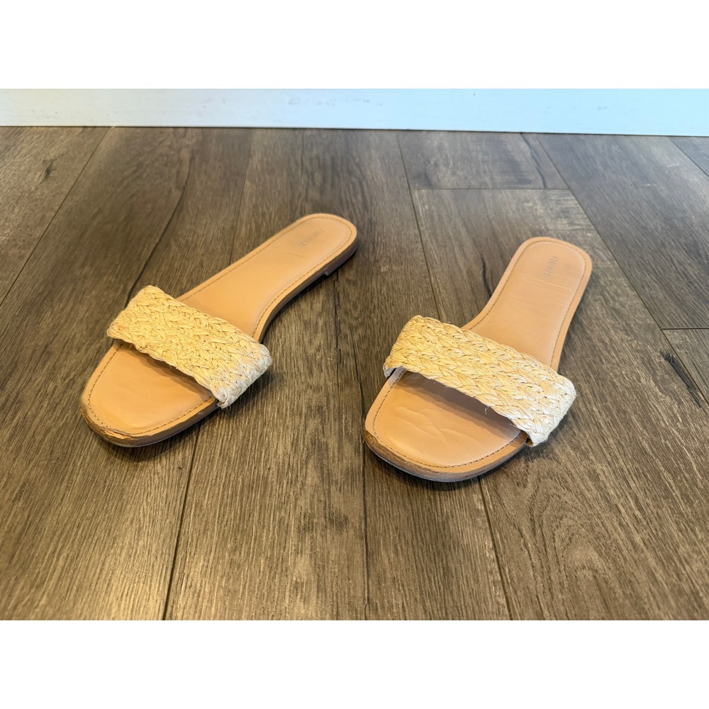 Forever 21 Womens Braided Raffia Slide Sandals Beige Square Toe Flat Size 8.5